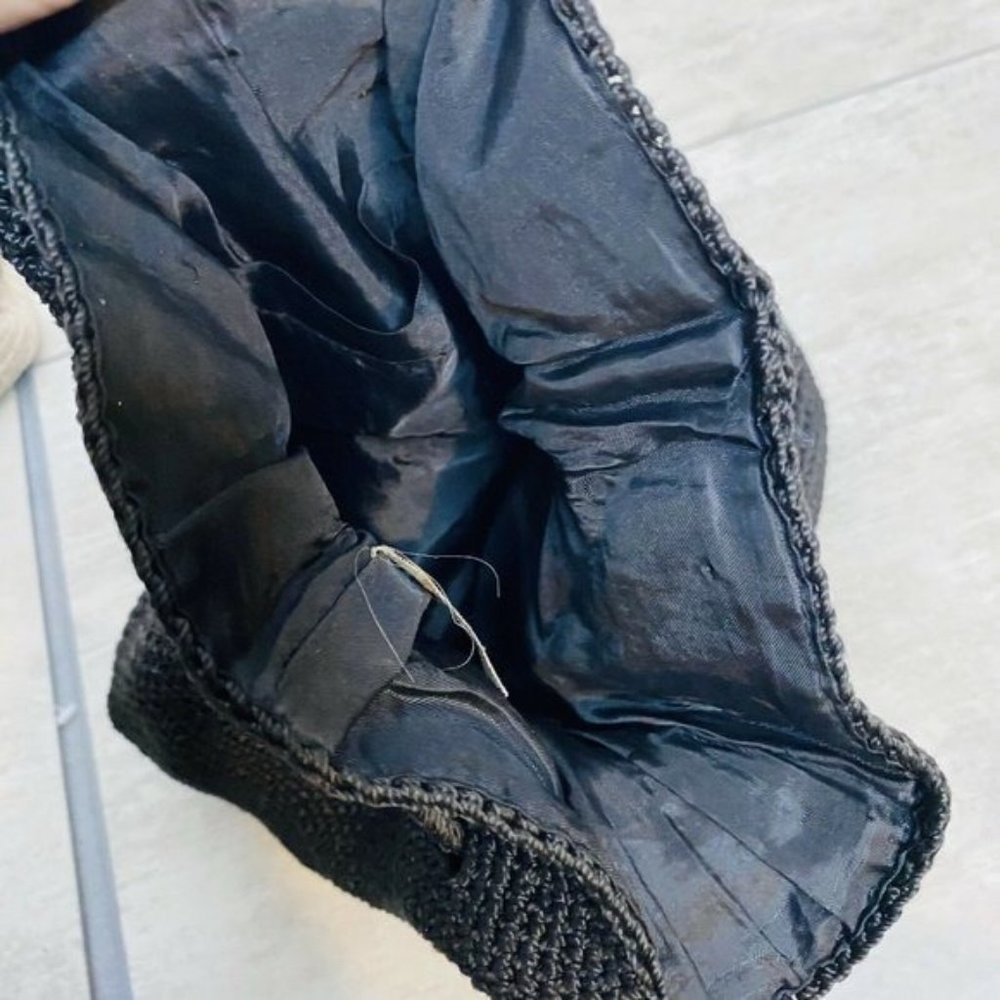 Vintage Black Drawstring Backpack Lack Woven Braid - image 5